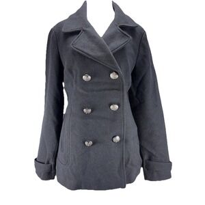 Banana Republic Navy Wool Blend Long Twill Peacoat Double Breasted M